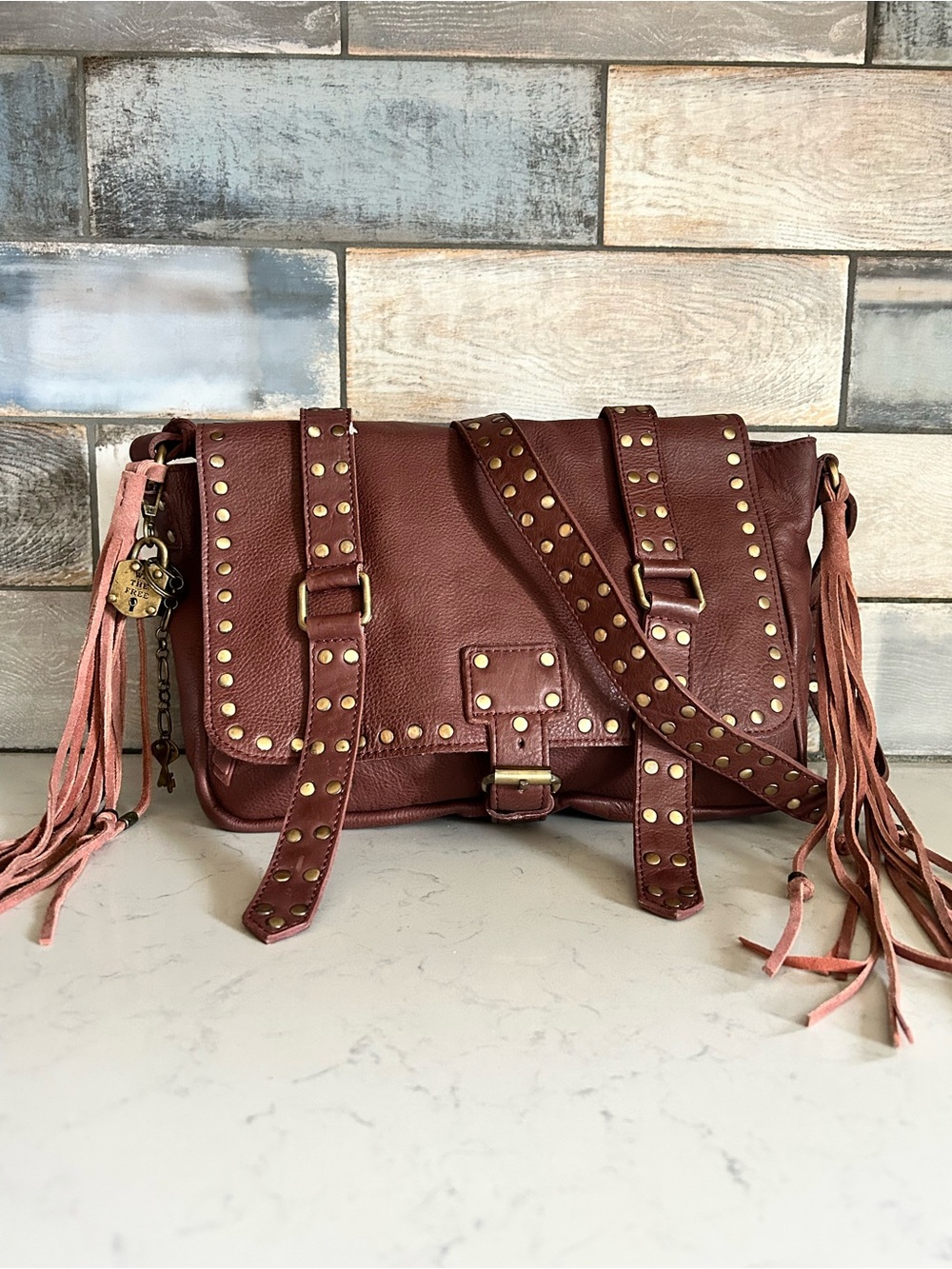 WE THE FREE Studded Messenger Bag Tote in Cinnamon